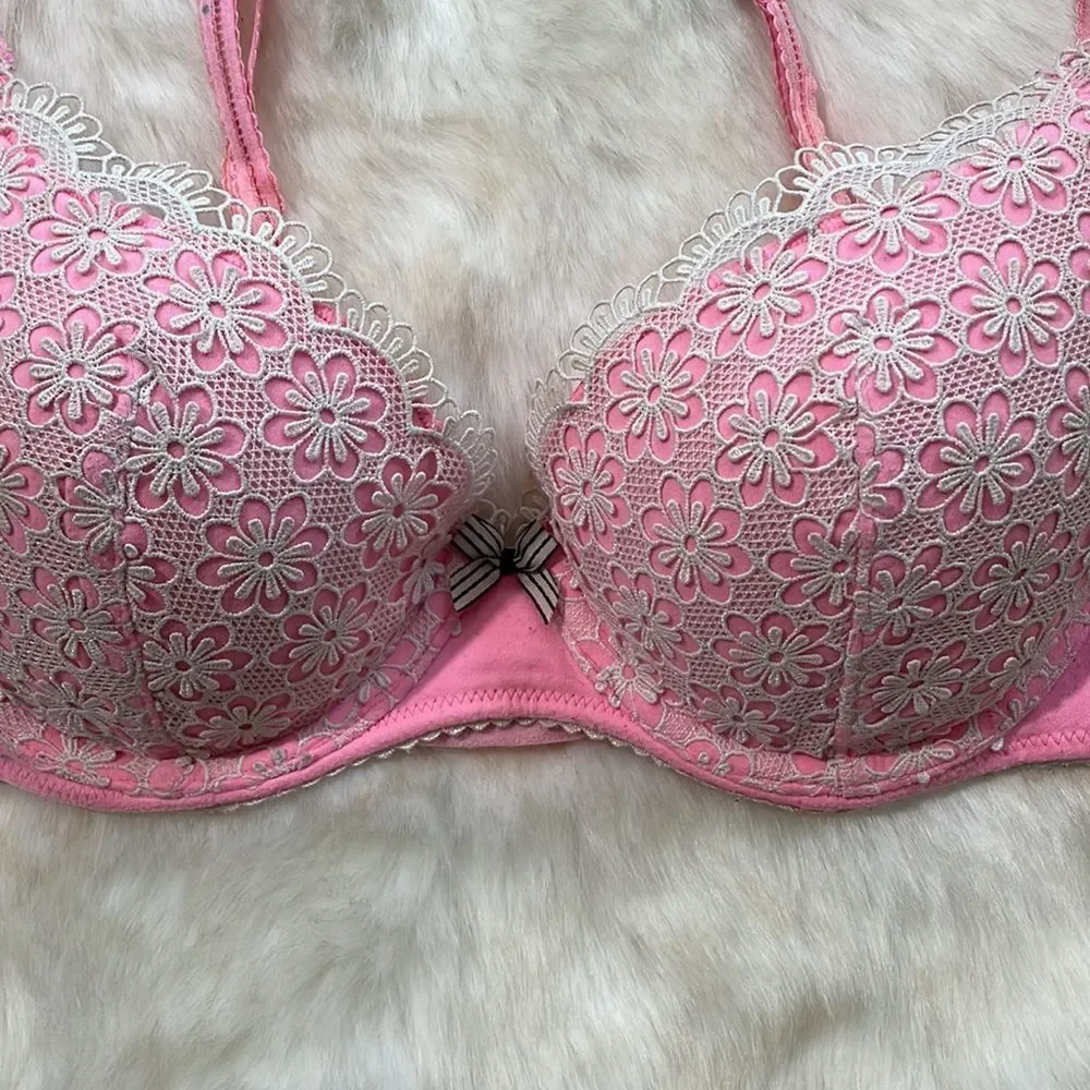Victoria’s Secret Pink Lacey Lined Bra floral, black, pink white